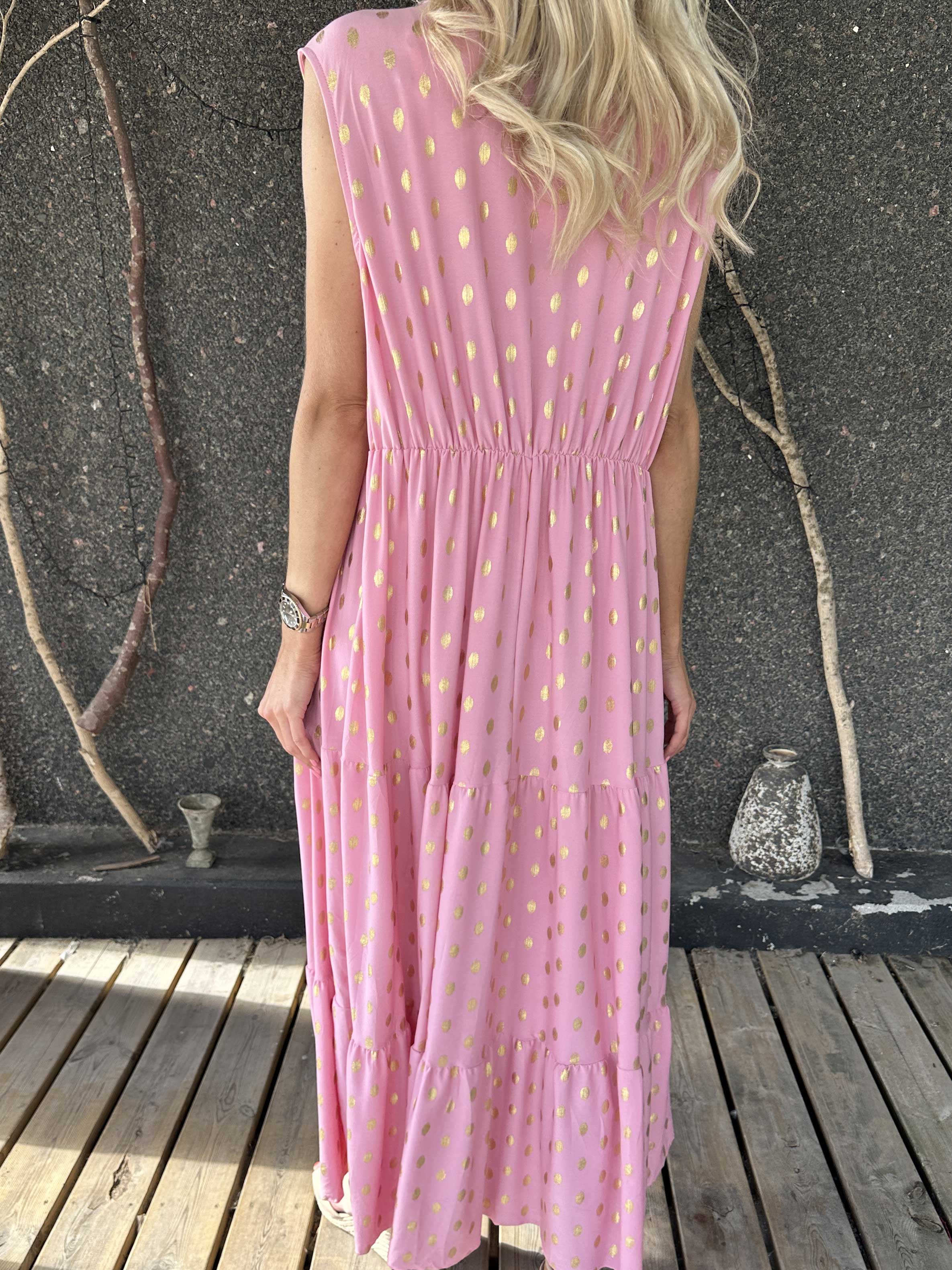 Karini Gold - Lang elastisk kjole med guld dutter